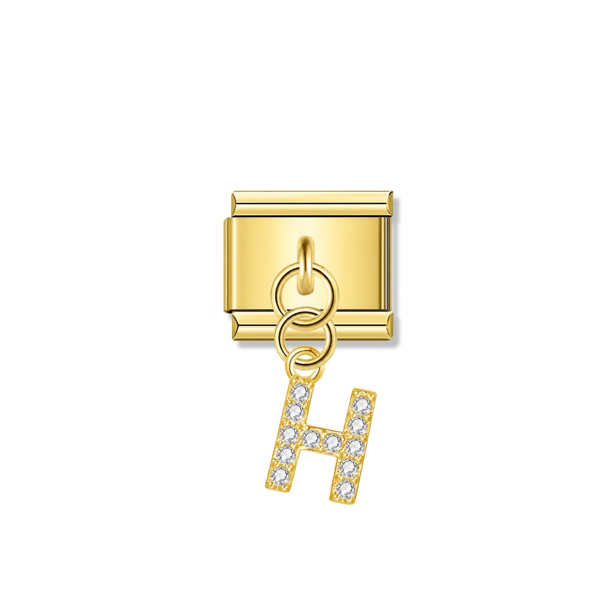 Letter H with CZ – gold Italian pendant charm by Italycharm