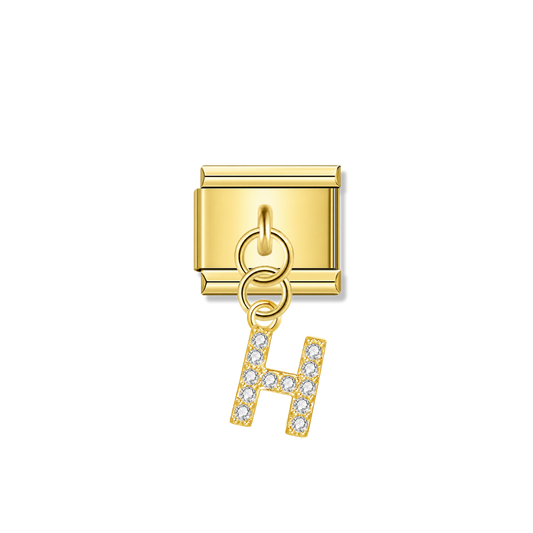 Letter H with CZ – gold Italian pendant charm by Italycharm