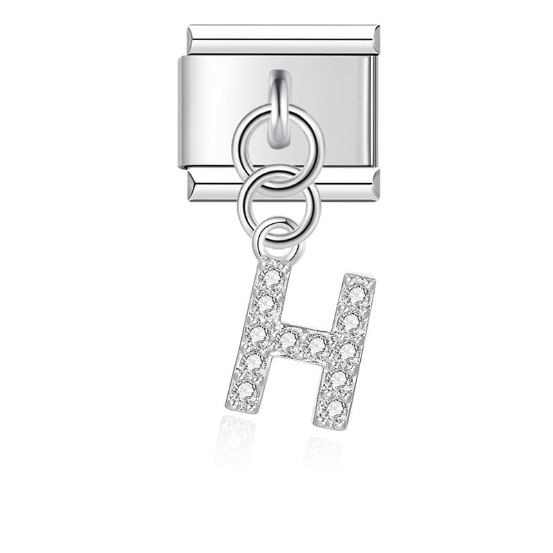 Letter H with CZ - Silver Pendant Charm