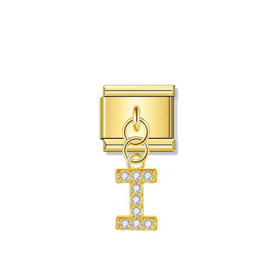 Letter I with CZ – gold Italian pendant charm by Italycharm