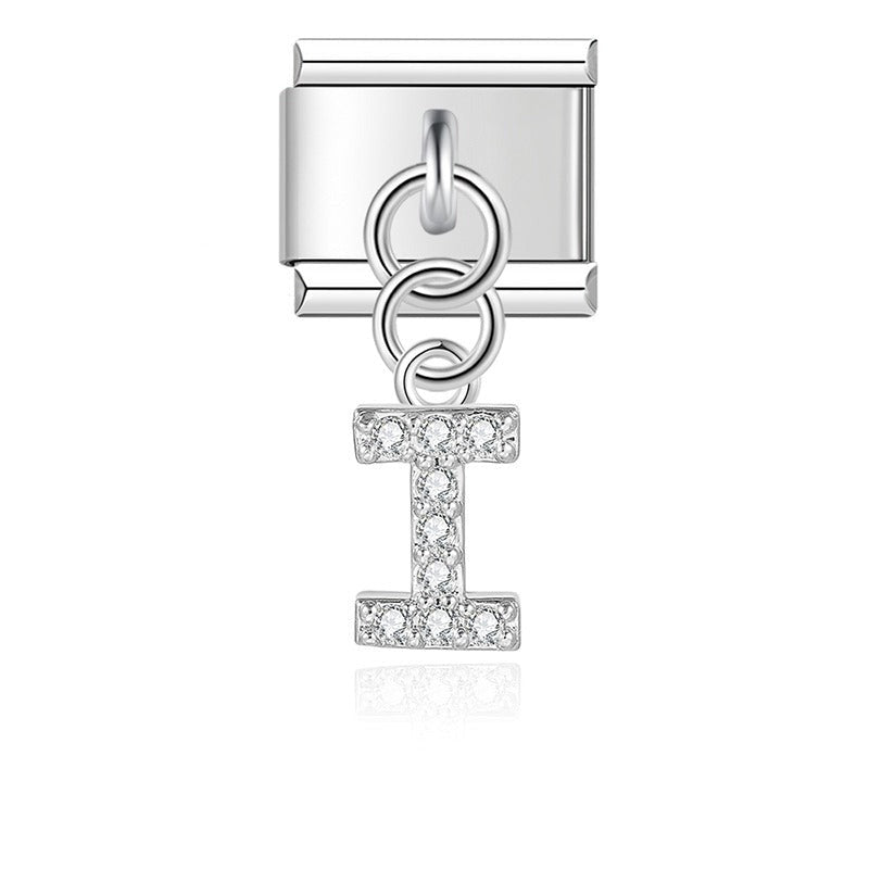 Letter I with CZ - Silver Pendant Charm