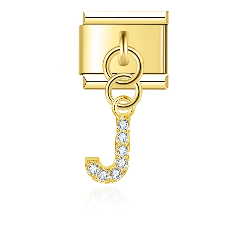 Letter J with CZ - Gold Pendant Charm