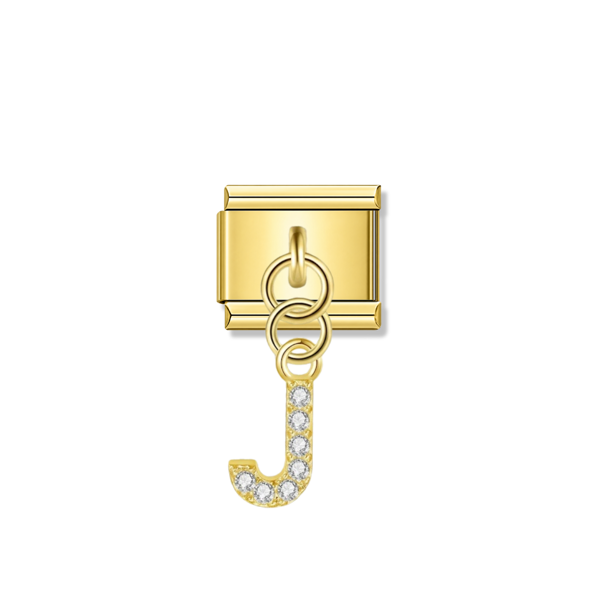 Letter J with CZ – gold Italian pendant charm by Italycharm