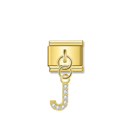 Letter J with CZ – gold Italian pendant charm by Italycharm