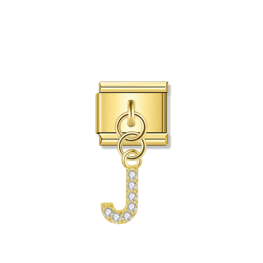 Letter J with CZ – gold Italian pendant charm by Italycharm