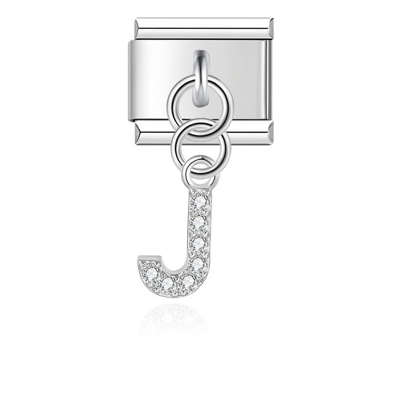 Letter J with CZ - Silver Pendant Charm