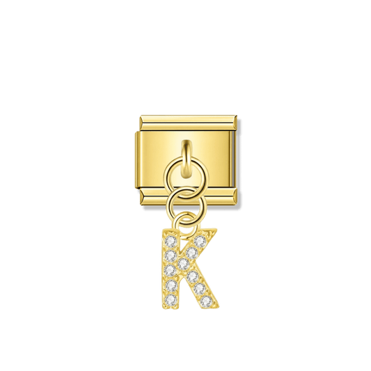 Letter K with CZ – gold Italian pendant charm by Italycharm