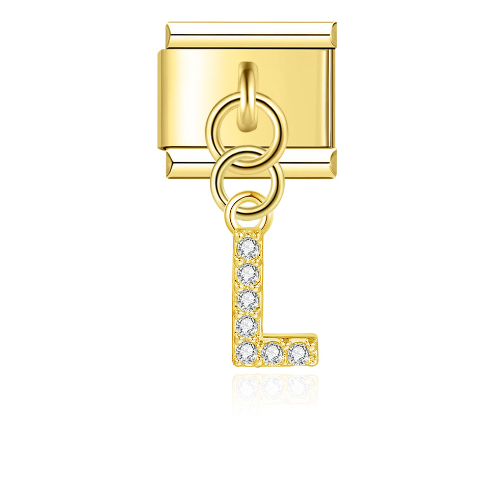 Letter L with CZ - Gold Pendant Charm