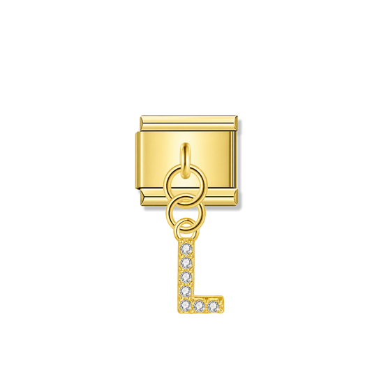 Letter L with CZ – gold Italian pendant charm by Italycharm