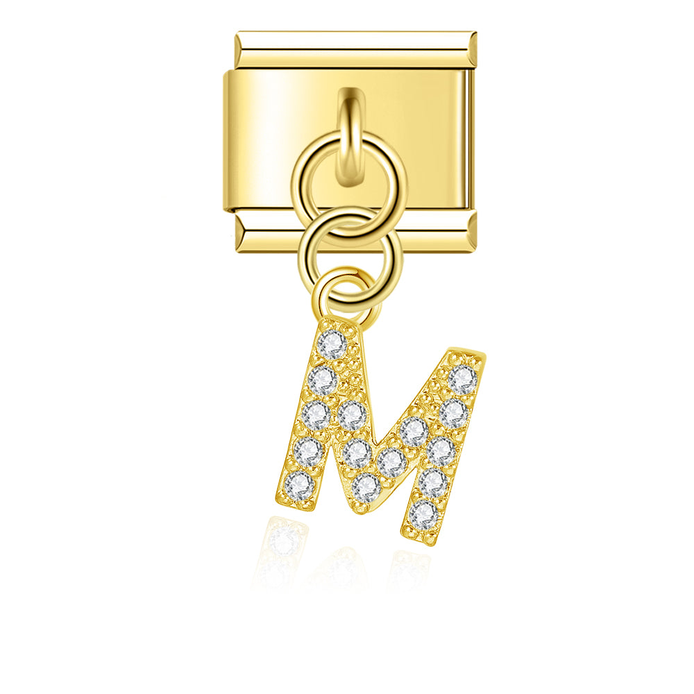 Letter M with CZ - Gold Pendant Charm