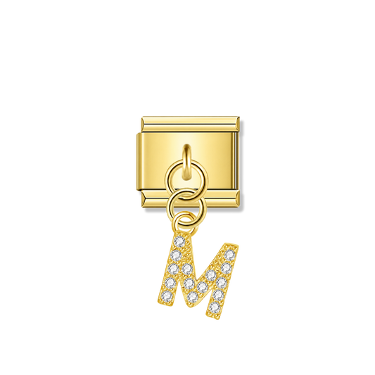 Letter M with CZ – gold Italian pendant charm by Italycharm