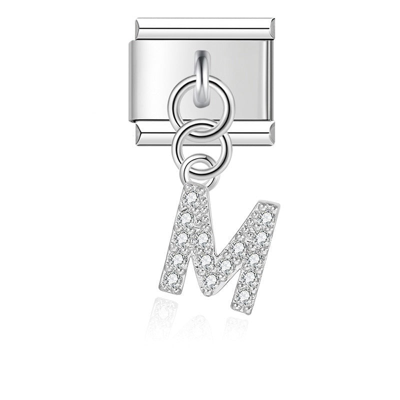 Letter M with CZ - Silver Pendant Charm