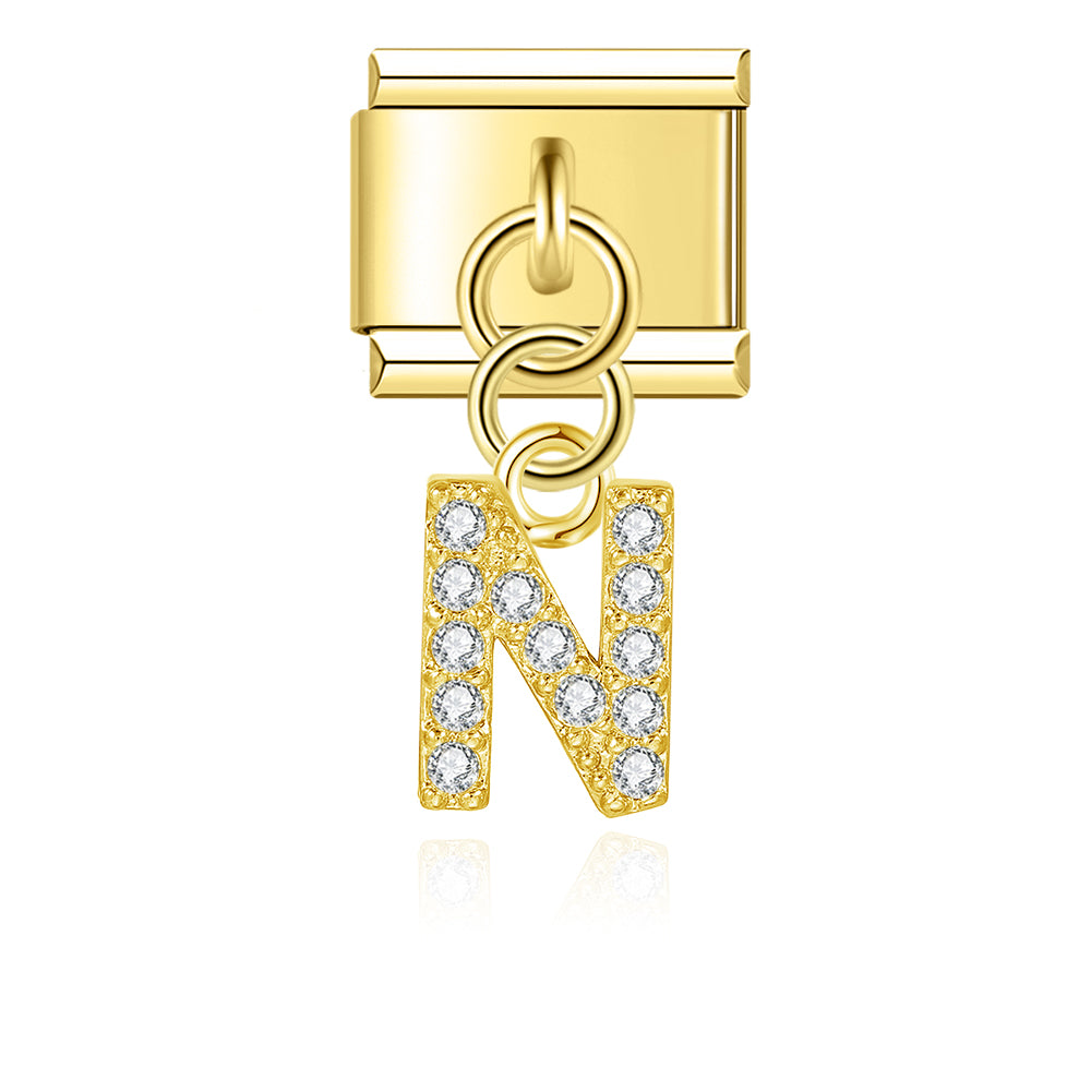 Letter N with CZ - Gold Pendant Charm