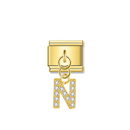Letter N with CZ – gold Italian pendant charm by Italycharm