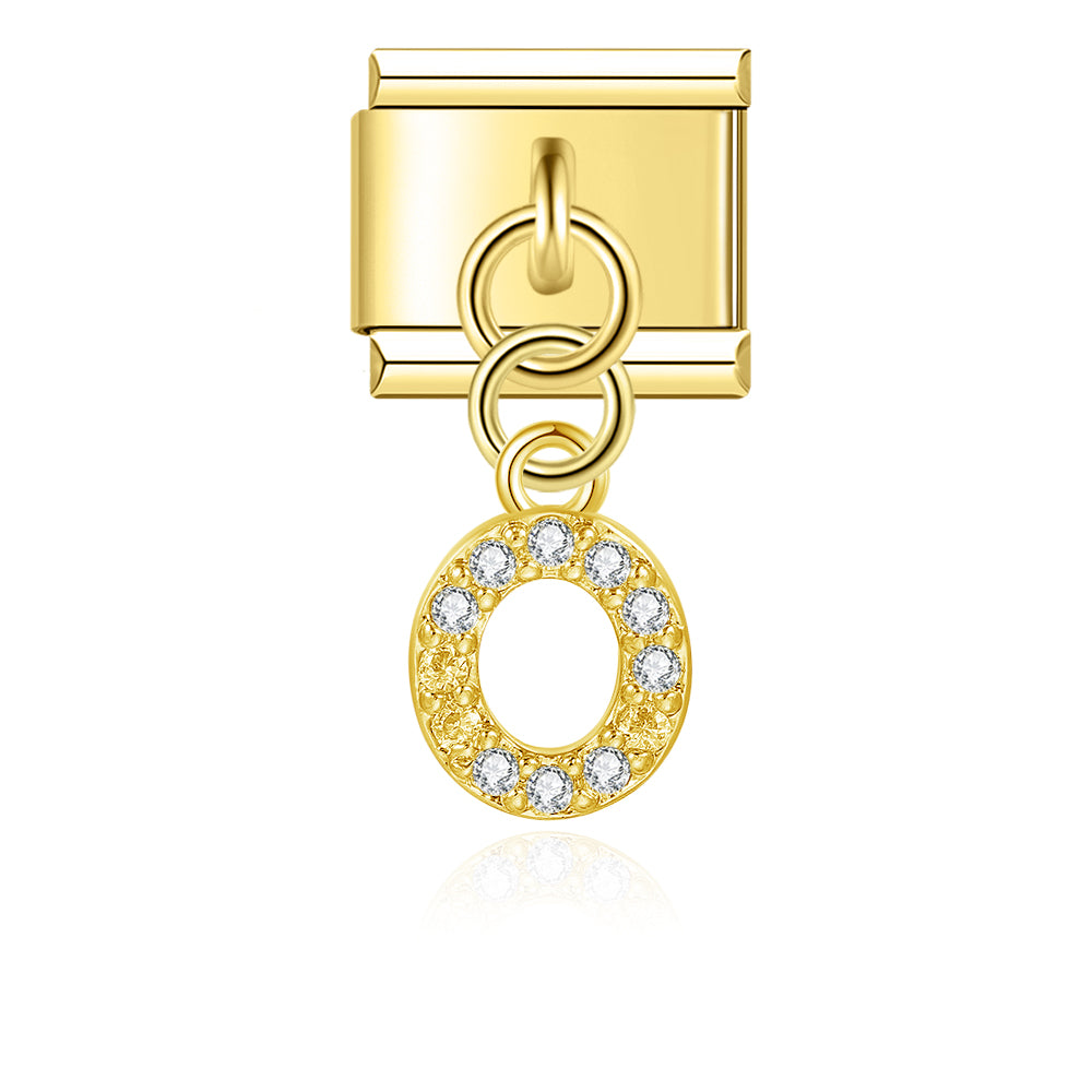 Letter O with CZ - Gold Pendant Charm