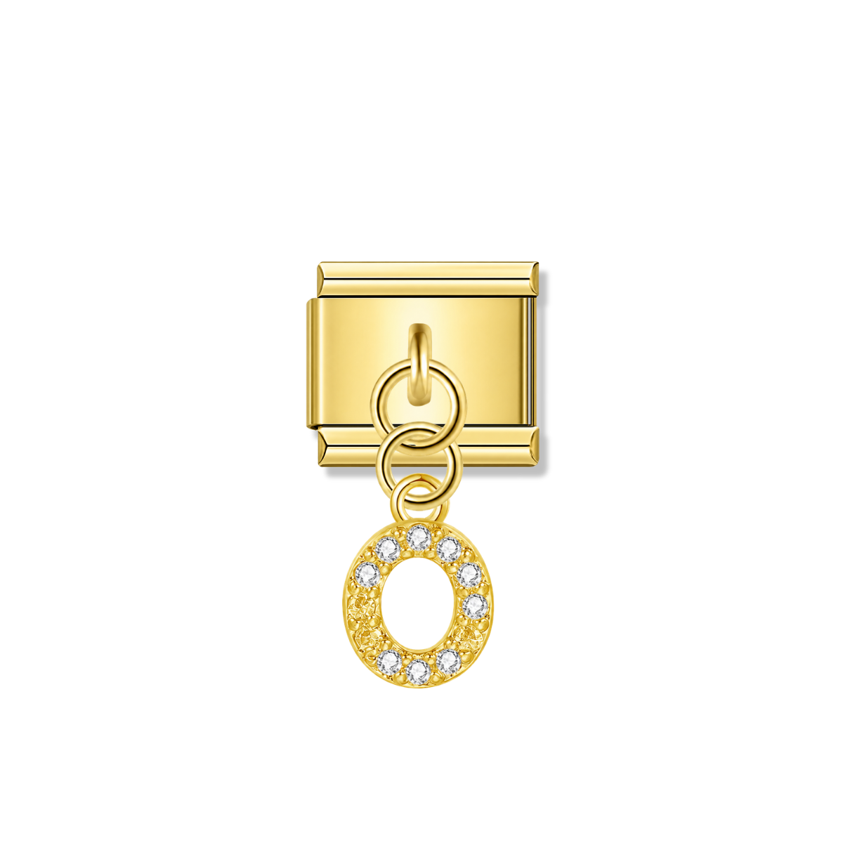 Letter O with CZ – gold Italian pendant charm by Italycharm