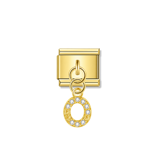 Letter O with CZ – gold Italian pendant charm by Italycharm