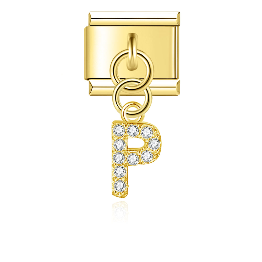 Letter P with CZ - Gold Pendant Charm