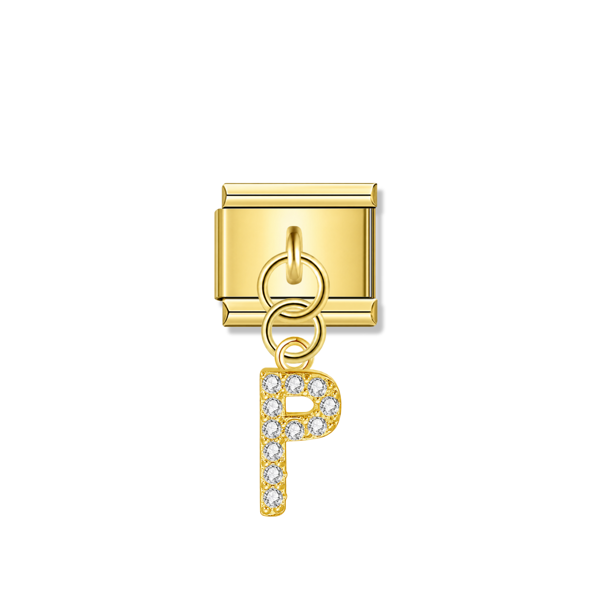 Letter P with CZ – gold Italian pendant charm by Italycharm