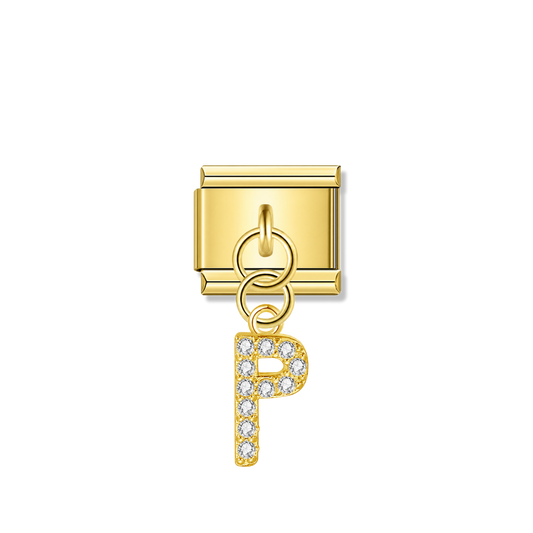 Letter P with CZ – gold Italian pendant charm by Italycharm