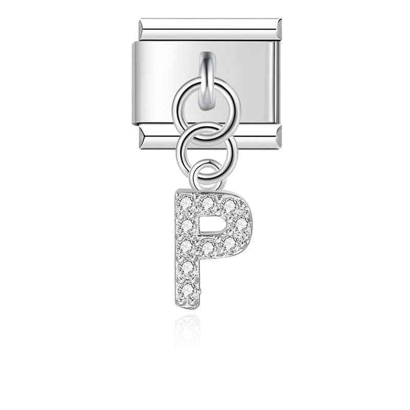 Letter P with CZ - Silver Pendant Charm
