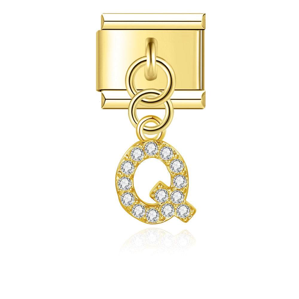 Letter Q with CZ - Gold Pendant Charm