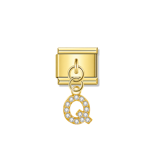 Letter Q with CZ – gold Italian pendant charm by Italycharm