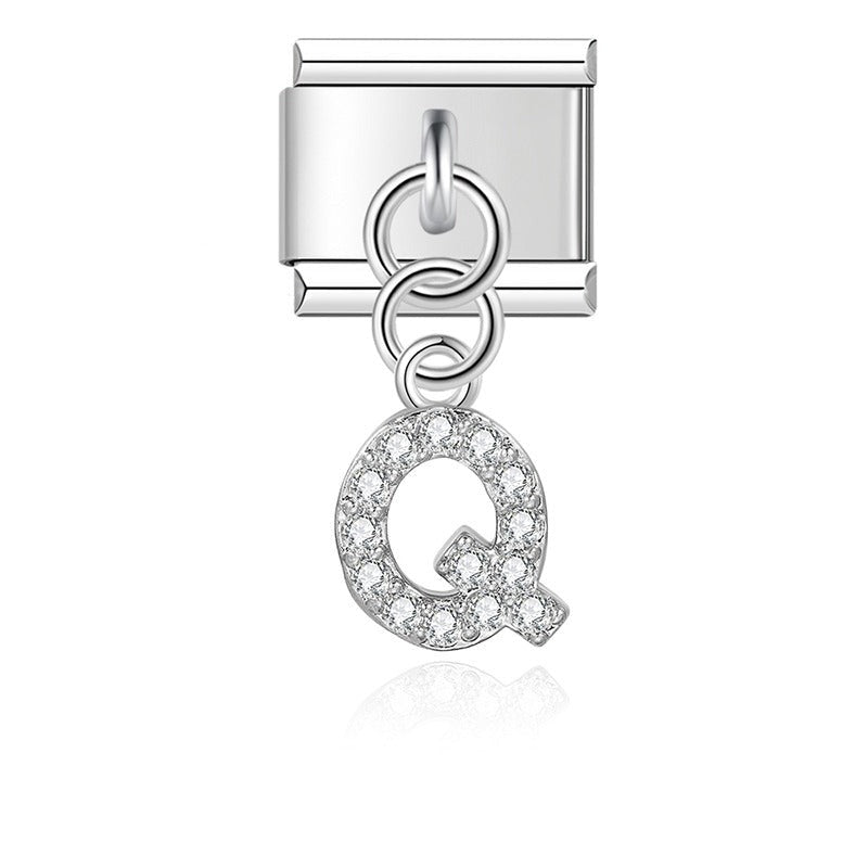 Letter Q with CZ - Silver Pendant Charm