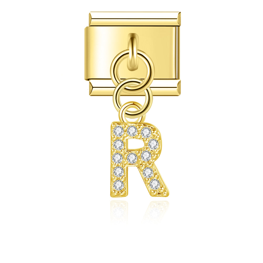 Letter R with CZ - Gold Pendant Charm