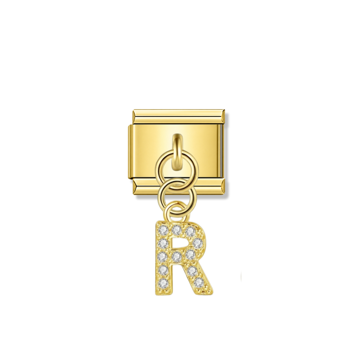 Letter R with CZ – gold Italian pendant charm by Italycharm