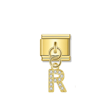Letter R with CZ – gold Italian pendant charm by Italycharm