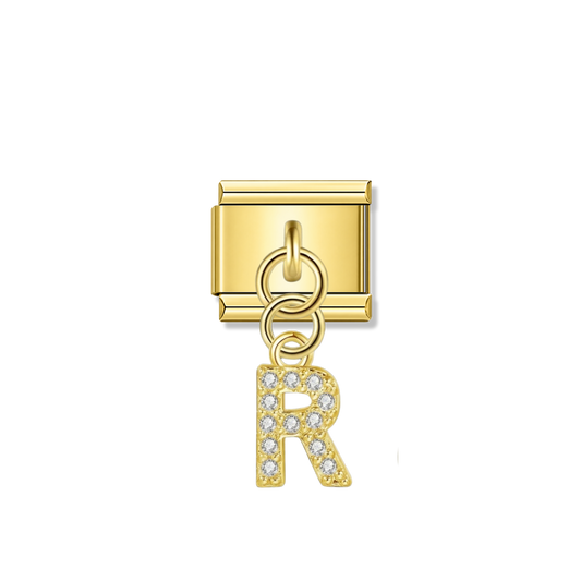 Letter R with CZ – gold Italian pendant charm by Italycharm