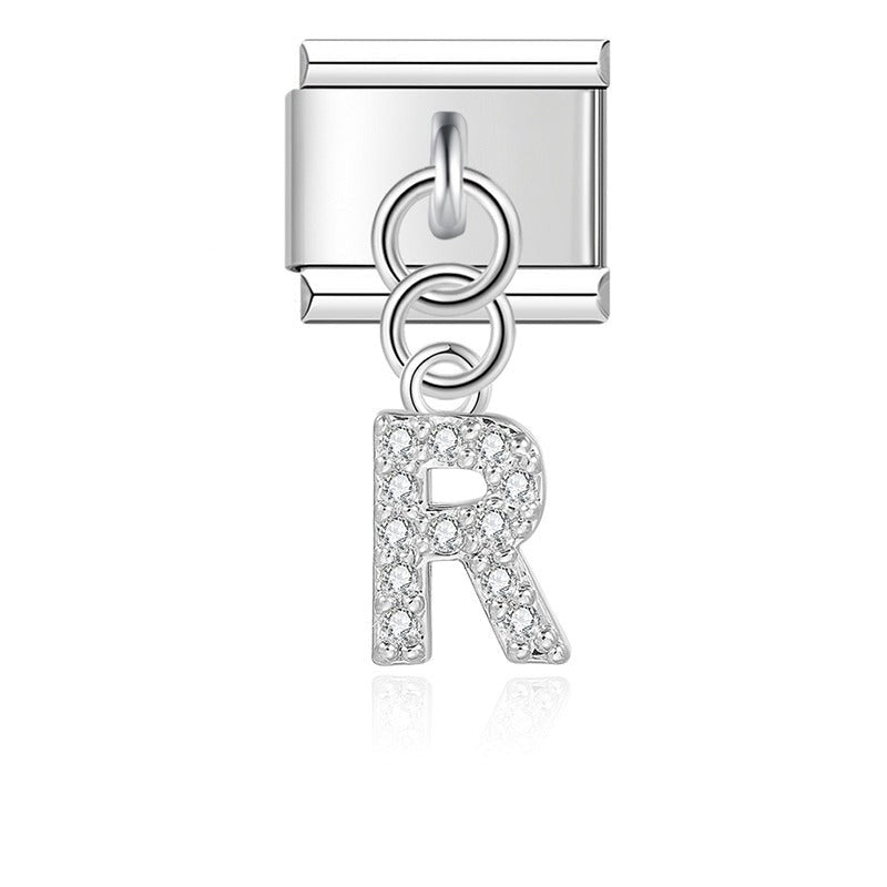Letter R with CZ - Silver Pendant Charm