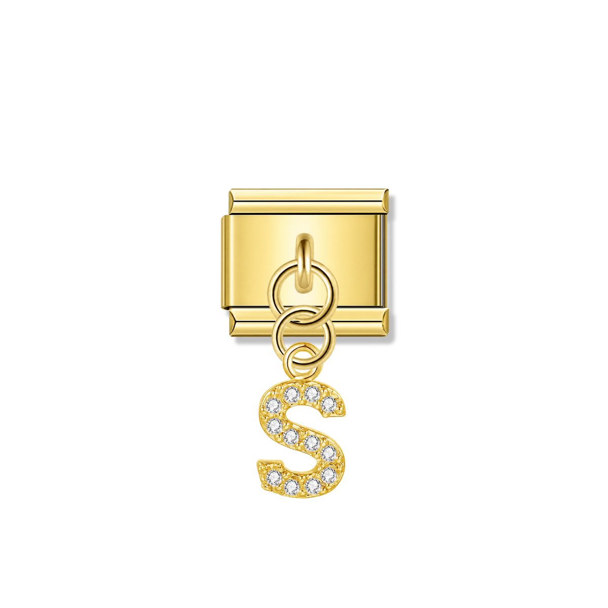 Letter S with CZ – gold Italian pendant charm by Italycharm