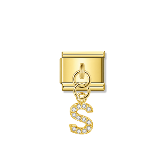 Letter S with CZ – gold Italian pendant charm by Italycharm