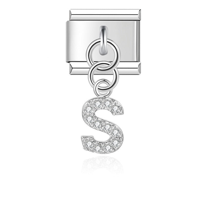 Letter S with CZ - Silver Pendant Charm