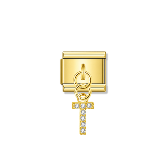 Letter T with CZ – gold Italian pendant charm by Italycharm