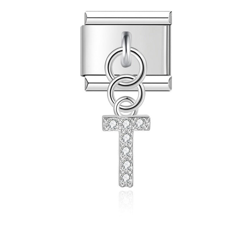 Letter T with CZ - Silver Pendant Charm