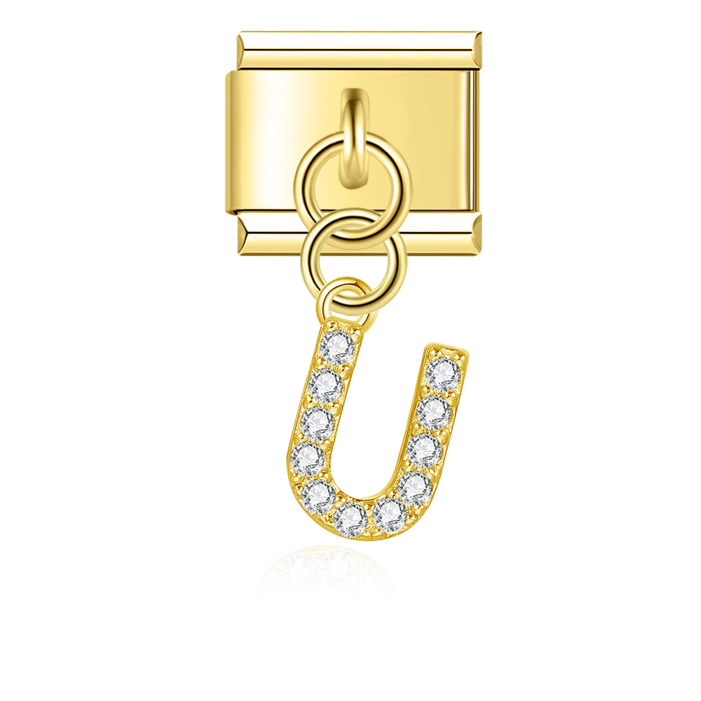 Letter U with CZ - Gold Pendant Charm