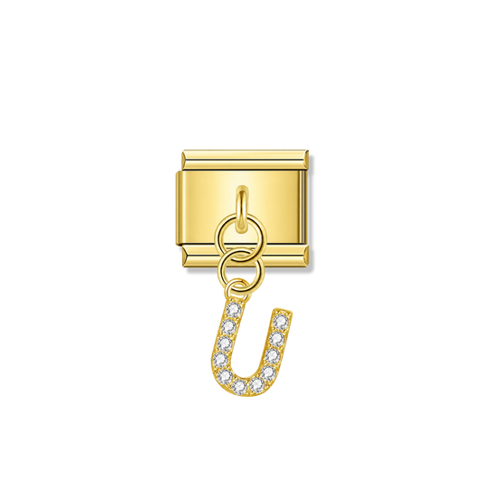 Letter U with CZ – gold Italian pendant charm by Italycharm