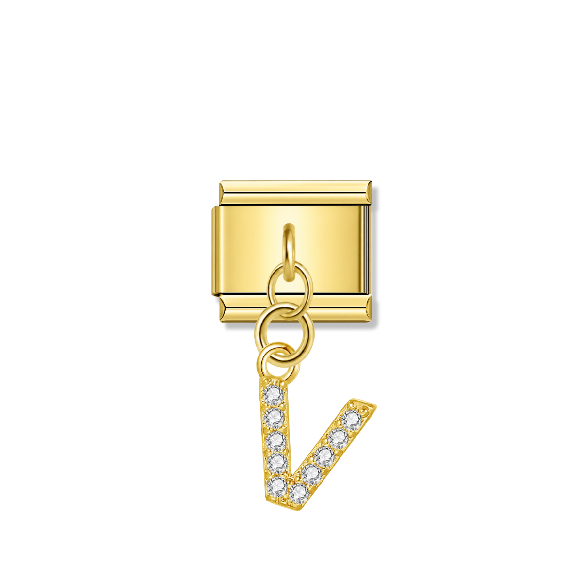 Letter V with CZ – gold Italian pendant charm by Italycharm