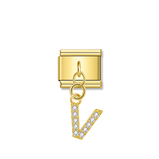 Letter V with CZ – gold Italian pendant charm by Italycharm