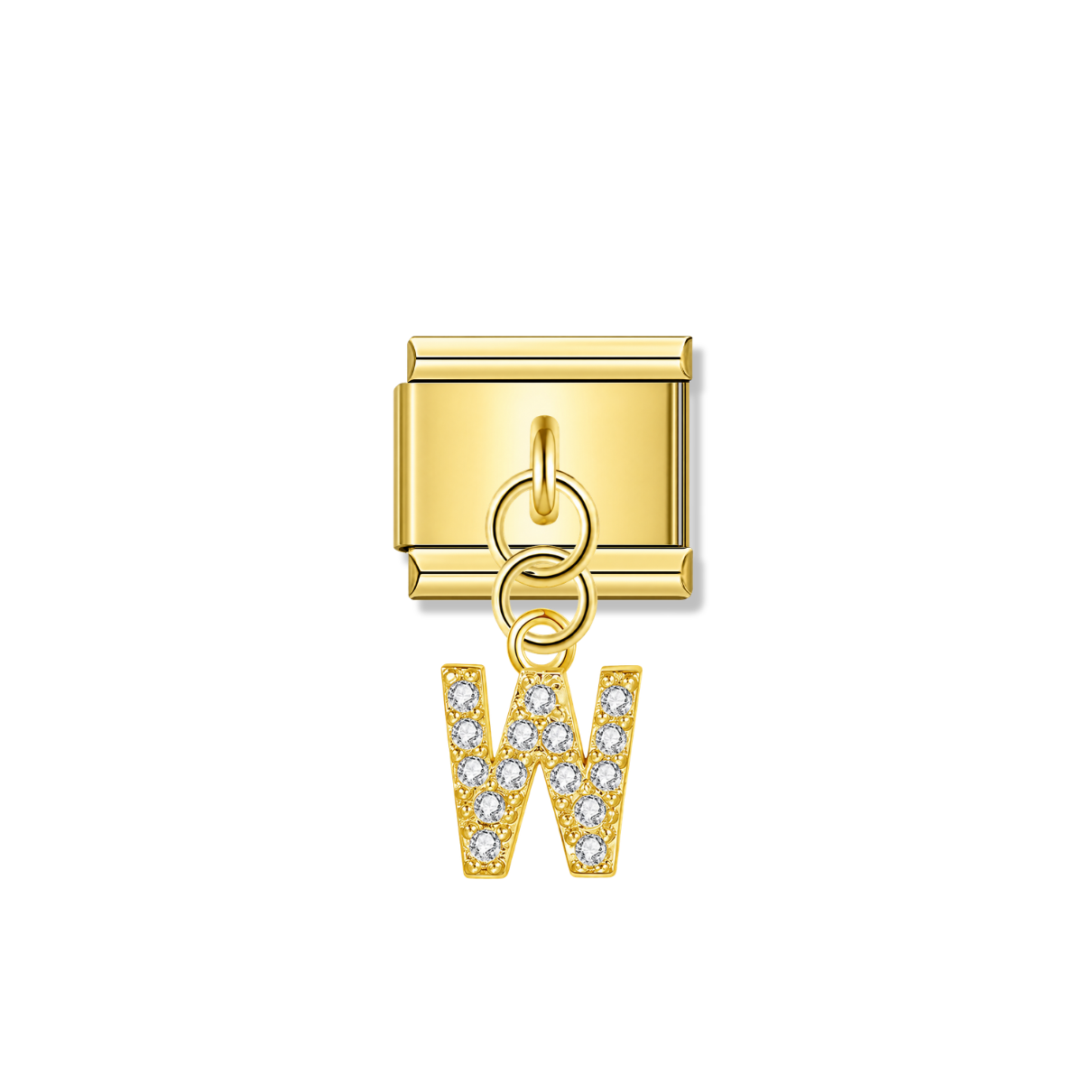 Letter W with CZ – gold Italian pendant charm by Italycharm
