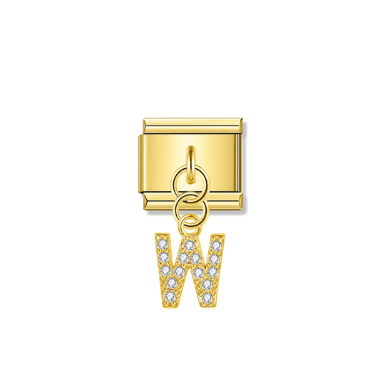 Letter W with CZ – gold Italian pendant charm by Italycharm