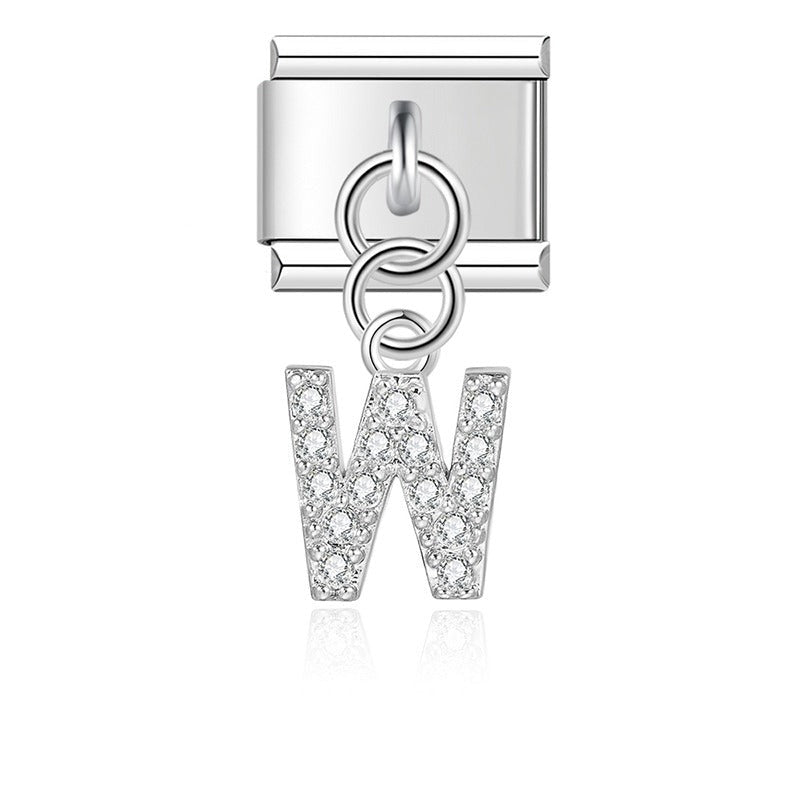 Letter W with CZ - Silver Pendant Charm