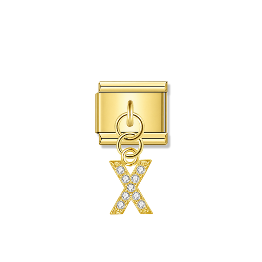 Letter X with CZ – gold Italian pendant charm by Italycharm