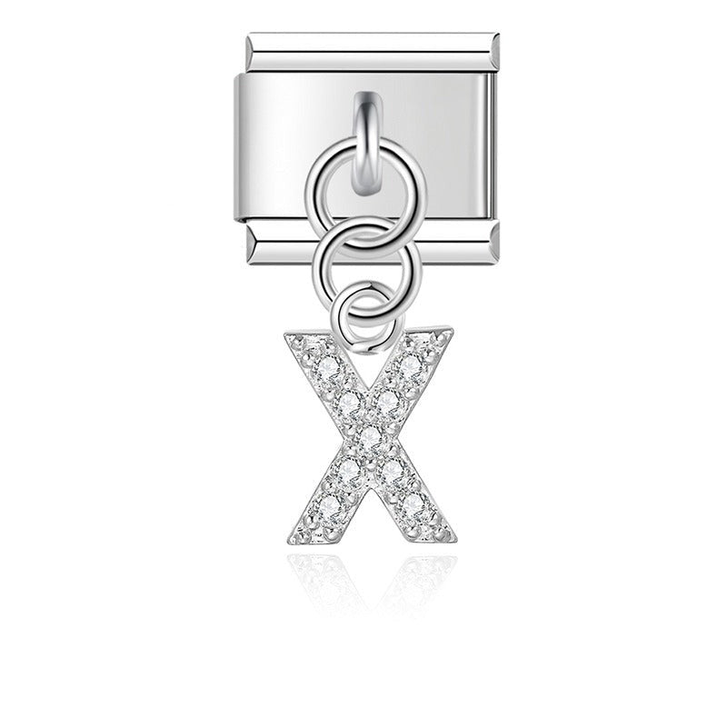 Letter X with CZ - Silver Pendant Charm