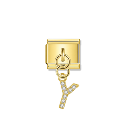 Letter Y with CZ – gold Italian pendant charm by Italycharm