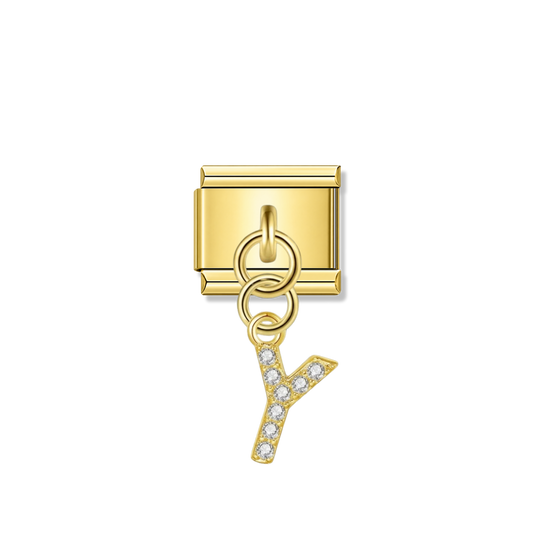 Letter Y with CZ – gold Italian pendant charm by Italycharm