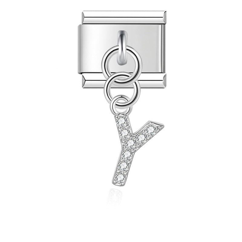 Letter Y with CZ - Silver Pendant Charm